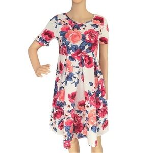Hello Miz Ivory Floral Front Pleated Maternity Swing Dress size S NWT